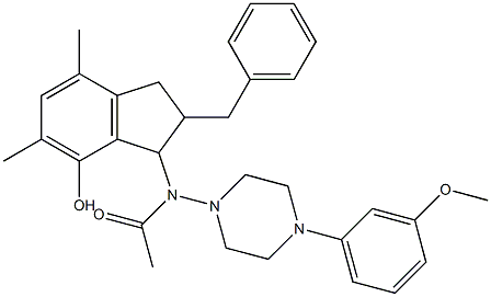 2,3-Dihydro-3-[[4-(3-methoxyphenyl)-1-piperazinyl]acetylamino]-2-benzyl-5,7-dimethyl-1H-inden-4-ol Struktur