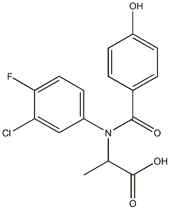 2-[N-(4-Hydroxybenzoyl)-3-chloro-4-fluoroanilino]propanoic acid Struktur