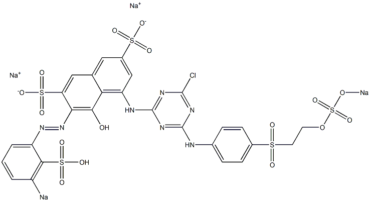 5-Hydroxy-4-[[4-chloro-6-[4-[[2-(sodiosulfooxy)ethyl]sulfonyl]anilino]-1,3,5-triazin-2-yl]amino]-6-[(3-sodiosulfophenyl)azo]-2,7-naphthalenedisulfonic acid disodium salt Struktur