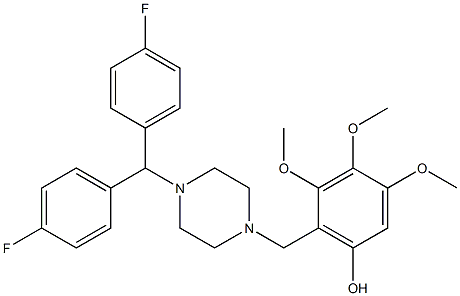 1-[Bis(4-fluorophenyl)methyl]-4-(2-methoxy-3-methoxy-4-methoxy-6-hydroxybenzyl)piperazine Struktur