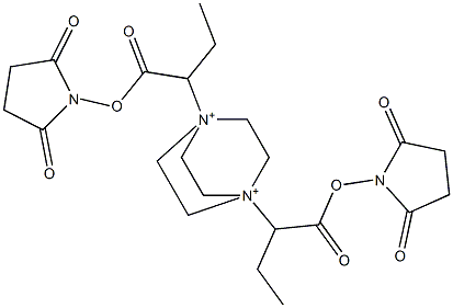 1,4-Bis[1-(2,5-dioxopyrrolidin-1-yloxycarbonyl)propyl]-1,4-diazoniabicyclo[2.2.2]octane Struktur