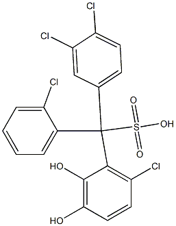 (2-Chlorophenyl)(3,4-dichlorophenyl)(6-chloro-2,3-dihydroxyphenyl)methanesulfonic acid Struktur