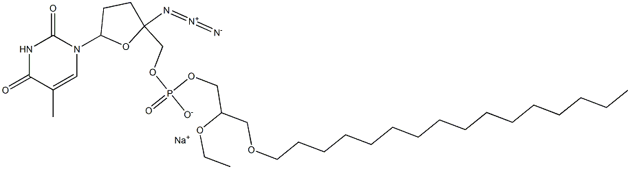 [[[2-Azidotetrahydro-5-[(1,2,3,4-tetrahydro-5-methyl-2,4-dioxopyrimidin)-1-yl]furan]-2-yl]methoxy](2-ethoxy-3-hexadecyloxypropoxy)phosphinic acid sodium salt Struktur