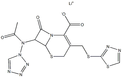 8-Oxo-7-(1H-tetrazol-1-ylacetylamino)-3-(1,3,4-thiadiazol-2-ylthiomethyl)-5-thia-1-azabicyclo[4.2.0]oct-2-ene-2-carboxylic acid lithium salt Struktur