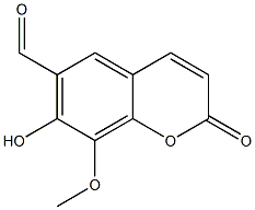 2-Oxo-7-hydroxy-8-methoxy-2H-1-benzopyran-6-carbaldehyde Struktur