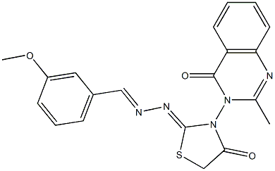 3-Methoxybenzaldehyde [3-[(3,4-dihydro-2-methyl-4-oxoquinazolin)-3-yl]-4-oxothiazolidin-2-ylidene]hydrazone Struktur