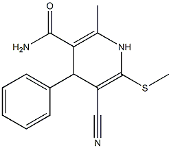 3-Cyano-1,4-dihydro-6-methyl-2-methylthio-4-phenylpyridine-5-carboxamide Struktur