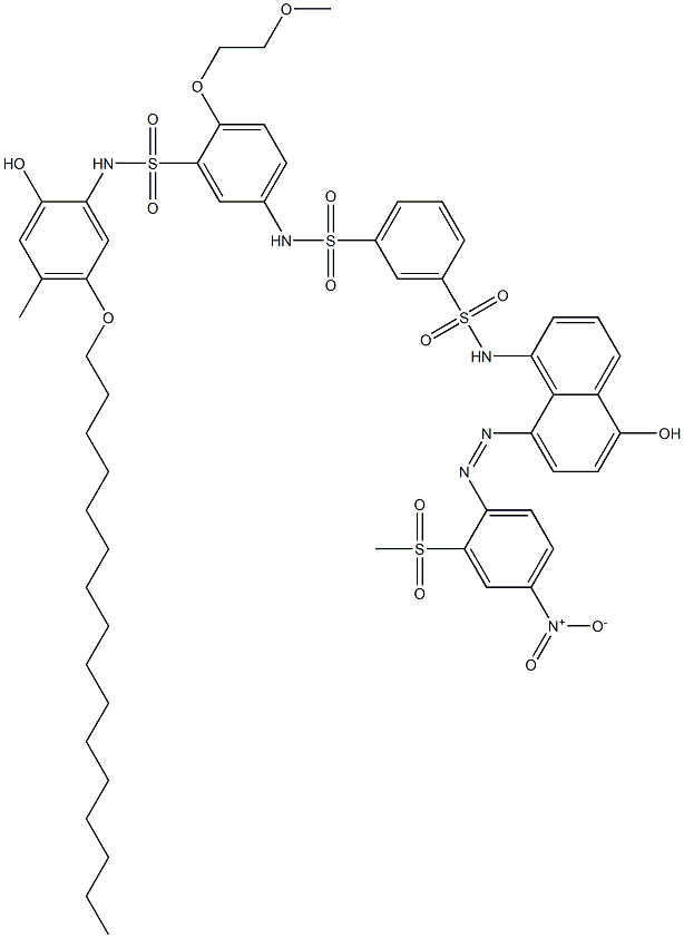 N-[3-[2-Hydroxy-4-methyl-5-(hexadecyloxy)phenylsulfamoyl]-4-(2-methoxyethoxy)phenyl]-N'-[5-hydroxy-8-(2-mesyl-4-nitrophenylazo)-1-naphtyl]-1,3-benzenedisulfonamide Struktur