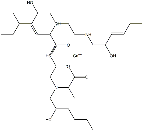 Bis[2-[N-(2-hydroxyhexyl)-N-[2-(2-hydroxy-3-hexenylamino)ethyl]amino]propionic acid]calcium salt Struktur