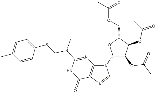 N-Methyl-N-[[(4-methylphenyl)thio]methyl]-2'-O,3'-O,5'-O-triacetylguanosine Struktur