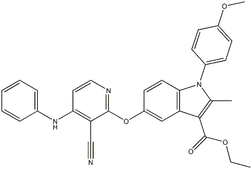 1-(4-Methoxyphenyl)-2-methyl-5-[3-cyano-4-(phenylamino)pyridin-2-yloxy]-1H-indole-3-carboxylic acid ethyl ester Struktur