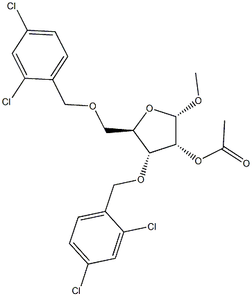 Methyl 2-O-Acetyl-3,5-di-O-(2,4-dichlorobenzyl)- alpha-D-ribofuranoside Struktur