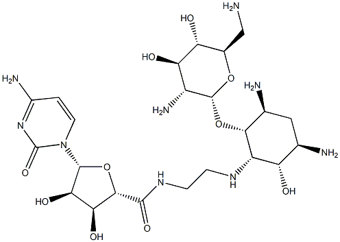 (2S,3S,4R,5R)-5-(4-AMINO-2-OXOPYRIMIDIN-1(2H)-YL)-N-(2-((1S,2R,3S,5R,6S)-3,5-DIAMINO-2-((2S,3R,4R,5S,6R)-3-AMINO-6-(AMINOMETHYL)-4,5-DIHYDROXYTETRAHYDRO-2H-PYRAN-2-YLOXY)-6-HYDROXYCYCLOHEXYLAMINO)ETHYL)-3,4-DIHYDROXYTETRAHYDROFURAN-2-CARBOXAMIDE Struktur