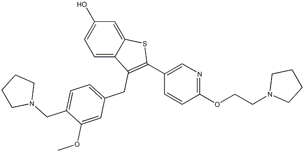 1-(2-((5-(6-hydroxy-3-((3-methoxy-4-((1-pyrrolidinyl)methyl)phenyl)methyl)benzo(b)thiophen-2-yl)pyrid-2-yl)oxy)ethyl)pyrrolidine Struktur