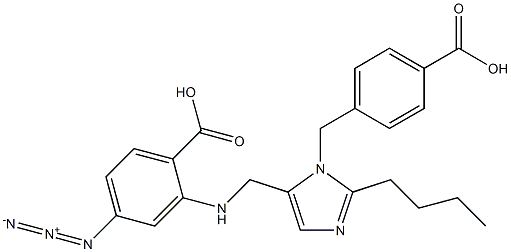 2-(((2-butyl-1-((4-carboxyphenyl)-methyl)-1H-imidazol-5-yl)methyl)amino)-4-azidobenzoic acid Struktur