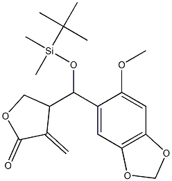 3-(1-(tert-butyldimethylsilyl)oxy-1-(2-methoxy-4,5-methylenedioxyphenyl)methyl)-2-methylene-4-butanolide Struktur