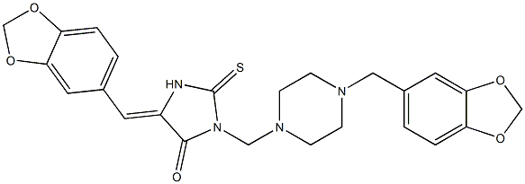 5-(1,3-benzodioxol-5-ylmethylene)-3-{[4-(1,3-benzodioxol-5-ylmethyl)piperazino]methyl}-2-thioxotetrahydro-4H-imidazol-4-one Struktur