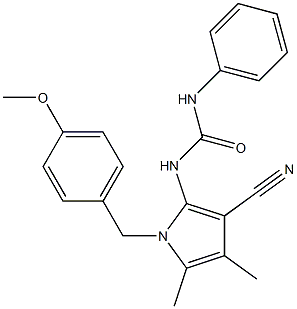 N-[3-cyano-1-(4-methoxybenzyl)-4,5-dimethyl-1H-pyrrol-2-yl]-N'-phenylurea Struktur