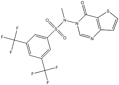 N1-methyl-N1-(4-oxo-3,4-dihydrothieno[3,2-d]pyrimidin-3-yl)-3,5-di(trifluoromethyl)benzene-1-sulfonamide Struktur