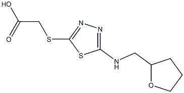 2-({5-[(oxolan-2-ylmethyl)amino]-1,3,4-thiadiazol-2-yl}sulfanyl)acetic acid Struktur