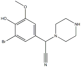 2-(3-bromo-4-hydroxy-5-methoxyphenyl)-2-(piperazin-1-yl)acetonitrile Struktur