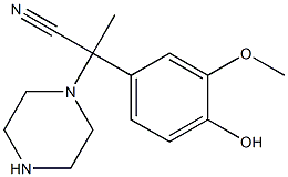 2-(4-hydroxy-3-methoxyphenyl)-2-(piperazin-1-yl)propanenitrile Struktur