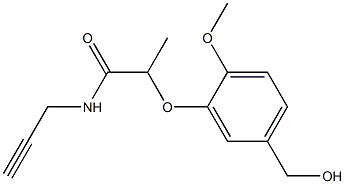 2-[5-(hydroxymethyl)-2-methoxyphenoxy]-N-(prop-2-yn-1-yl)propanamide Struktur