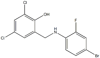 2-{[(4-bromo-2-fluorophenyl)amino]methyl}-4,6-dichlorophenol Struktur