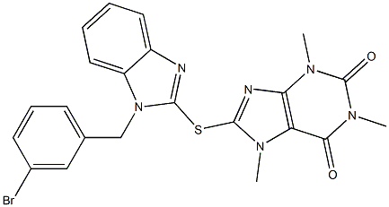 8-{[1-(3-bromobenzyl)-1H-benzimidazol-2-yl]sulfanyl}-1,3,7-trimethyl-3,7-dihydro-1H-purine-2,6-dione Struktur