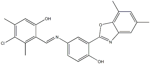 4-chloro-2-({[3-(5,7-dimethyl-1,3-benzoxazol-2-yl)-4-hydroxyphenyl]imino}methyl)-3,5-dimethylphenol Struktur