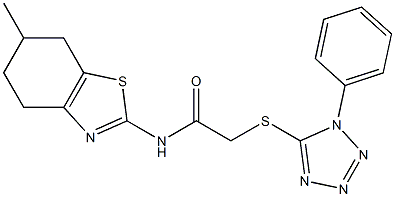 N-(6-methyl-4,5,6,7-tetrahydro-1,3-benzothiazol-2-yl)-2-[(1-phenyl-1H-tetraazol-5-yl)sulfanyl]acetamide Struktur