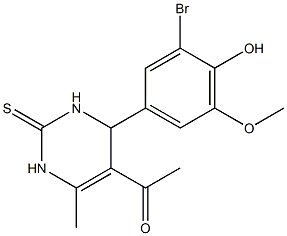 1-[4-(3-bromo-4-hydroxy-5-methoxyphenyl)-6-methyl-2-thioxo-1,2,3,4-tetrahydro-5-pyrimidinyl]ethanone Struktur