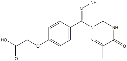 {4-[2-(6-methyl-5-oxo-4,5-dihydro-1,2,4-triazin-3-yl)carbohydrazonoyl]phenoxy}acetic acid Struktur