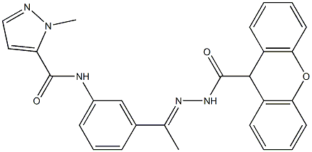 1-methyl-N-{3-[N-(9H-xanthen-9-ylcarbonyl)ethanehydrazonoyl]phenyl}-1H-pyrazole-5-carboxamide Struktur