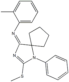 N-(2-methylphenyl)-N-[2-(methylsulfanyl)-1-phenyl-1,3-diazaspiro[4.4]non-2-en-4-ylidene]amine Struktur