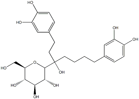 1,7-bis(3,4-dihydroxyphenyl)-3-(glucopyranosyl)heptan-3-ol Struktur