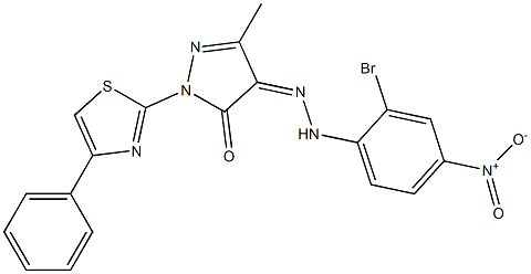 3-methyl-1-(4-phenyl-1,3-thiazol-2-yl)-1H-pyrazole-4,5-dione 4-[N-(2-bromo-4-nitrophenyl)hydrazone] Struktur