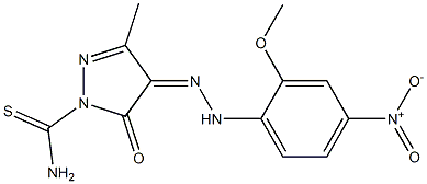 4-[(Z)-2-(2-methoxy-4-nitrophenyl)hydrazono]-3-methyl-5-oxo-1H-pyrazole-1(5H)-carbothioamide Struktur