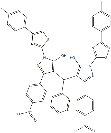 4-[[5-hydroxy-1-[4-(4-methylphenyl)-1,3-thiazol-2-yl]-3-(4-nitrophenyl)-1H-pyrazol-4-yl](3-pyridinyl)methyl]-1-[4-(4-methylphenyl)-1,3-thiazol-2-yl]-3-(4-nitrophenyl)-1H-pyrazol-5-ol Struktur