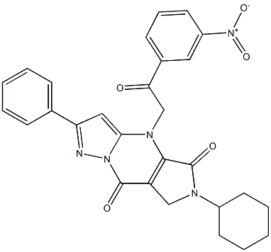 6-Cyclohexyl-6,7-dihydro-4-[2-(3-nitrophenyl)-2-oxoethyl]-2-phenyl-4H-1,4,6,8a-tetraaza-s-indacene-5,8-dione Struktur