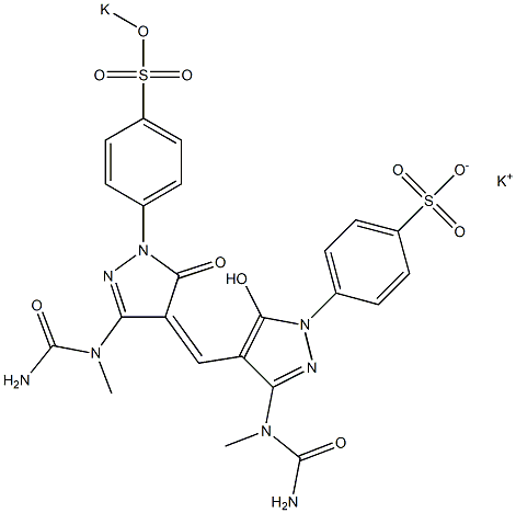 4-[3-(1-Methylureido)-5-hydroxy-4-[[3-(1-methylureido)-5-oxo-1-[4-(potassiooxysulfonyl)phenyl]-2-pyrazolin-4-ylidene]methyl]-1H-pyrazol-1-yl]benzenesulfonic acid potassium salt Struktur