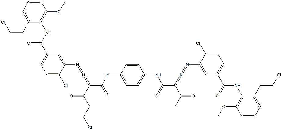 3,3'-[2-(Chloromethyl)-1,4-phenylenebis[iminocarbonyl(acetylmethylene)azo]]bis[N-[2-(2-chloroethyl)-6-methoxyphenyl]-4-chlorobenzamide] Struktur