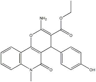 2-Amino-4-(4-hydroxyphenyl)-5-oxo-6-methyl-4,6-dihydro-5H-pyrano[3,2-c]quinoline-3-carboxylic acid ethyl ester Struktur