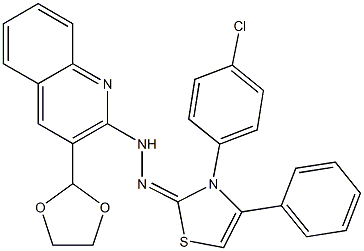 2-[2-[3-(1,3-Dioxolane-2-yl)quinoline-2-yl]hydrazono]-3-(4-chlorophenyl)-2,3-dihydro-4-phenylthiazole Struktur