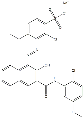 2-Chloro-4-ethyl-3-[[3-[[(2-chloro-5-methoxyphenyl)amino]carbonyl]-2-hydroxy-1-naphtyl]azo]benzenesulfonic acid sodium salt Struktur