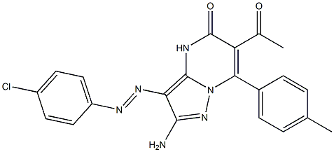 2-Amino-3-(4-chlorophenylazo)-6-acetyl-7-(4-methylphenyl)pyrazolo[1,5-a]pyrimidin-5(4H)-one Struktur