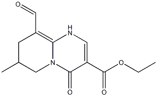 9-Formyl-7-methyl-4-oxo-1,6,7,8-tetrahydro-4H-pyrido[1,2-a]pyrimidine-3-carboxylic acid ethyl ester Struktur