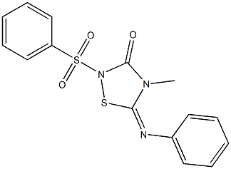 4-Methyl-2-(phenylsulfonyl)-5-(phenylimino)-4,5-dihydro-1,2,4-thiadiazol-3(2H)-one Struktur