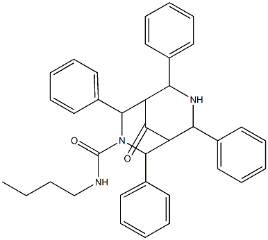 N-Butyl-9-oxo-2,4,6,8-tetraphenyl-3,7-diazabicyclo[3.3.1]nonane-3-carboxamide Struktur