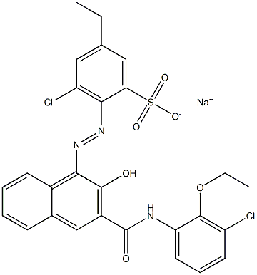 3-Chloro-5-ethyl-2-[[3-[[(3-chloro-2-ethoxyphenyl)amino]carbonyl]-2-hydroxy-1-naphtyl]azo]benzenesulfonic acid sodium salt Struktur